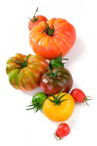 A wide variety of flavorful Heirloom Tomatoes. Shallow dof